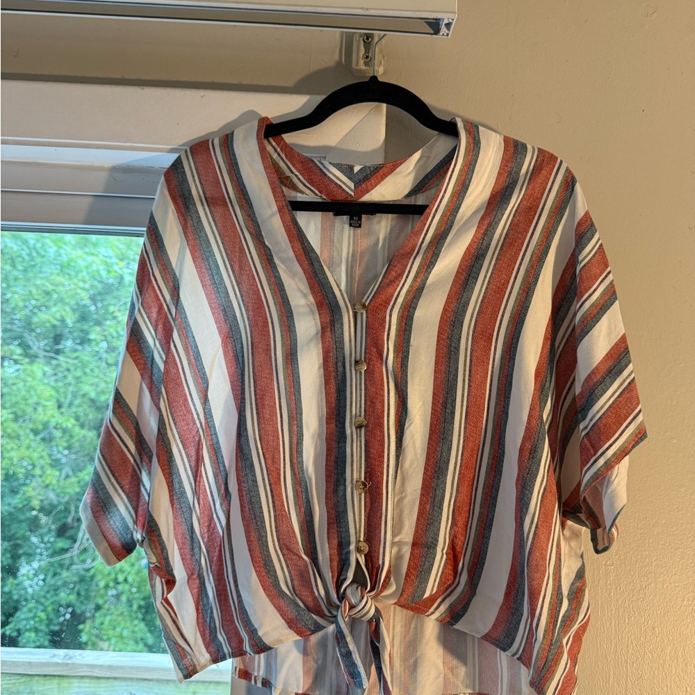 Striped Button-Down Tie Shirt